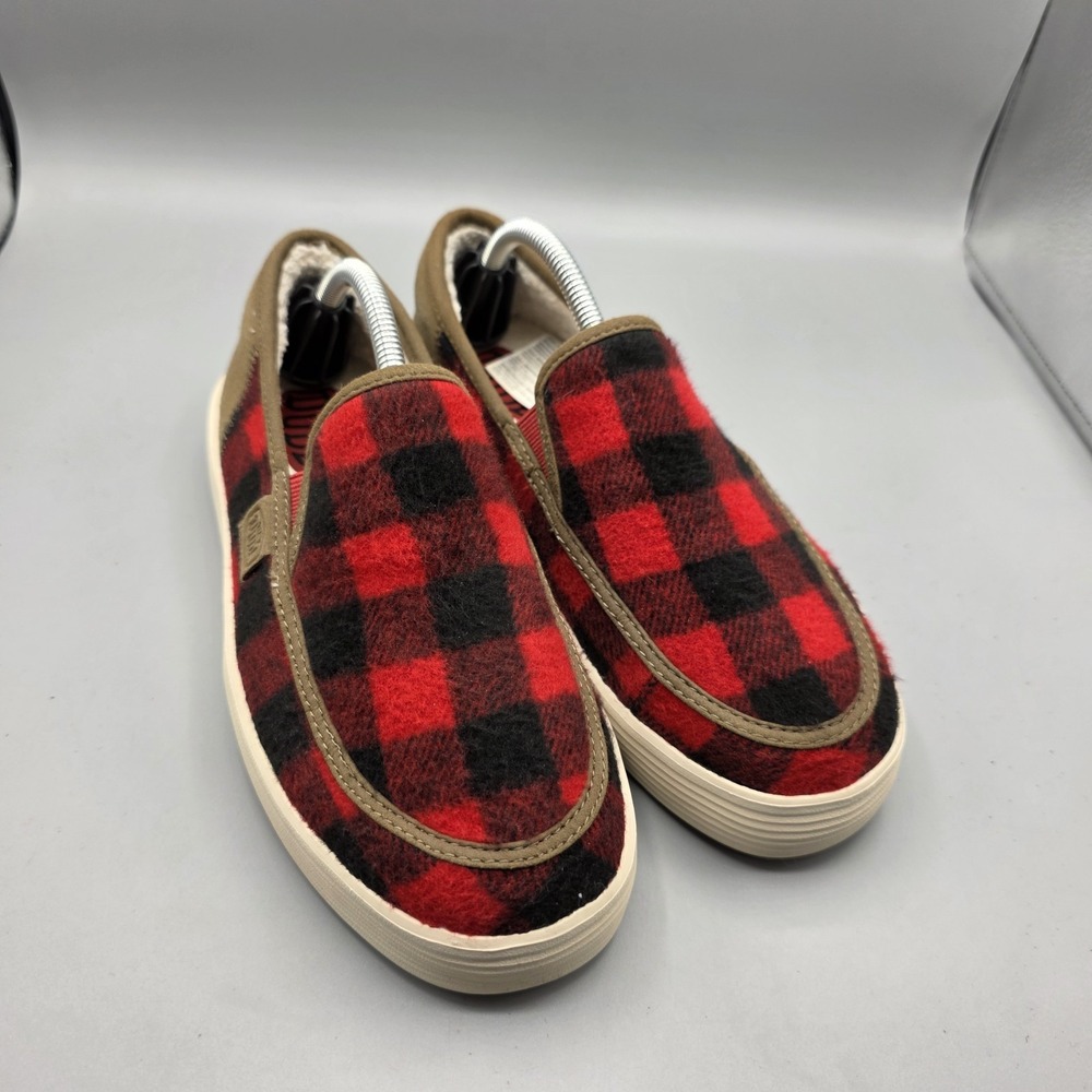 Hey‎ Dude Shoes Womens 7 Sunapee Red Buffalo Plaid Faux Shearling Lined Slip On